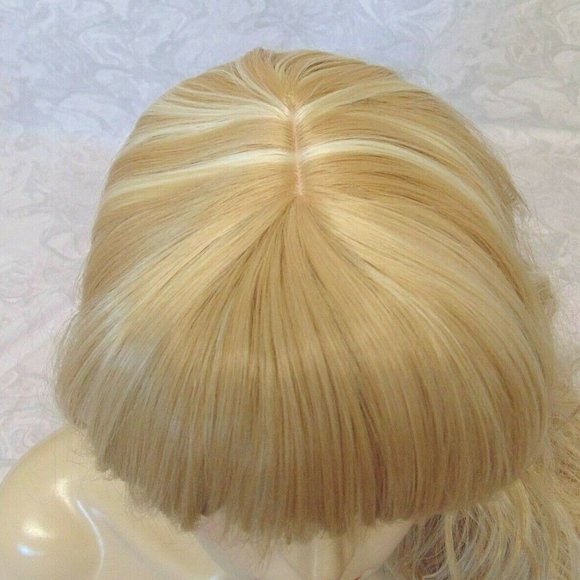 LONG Blonde Highlighted Curly Wig With Bangs